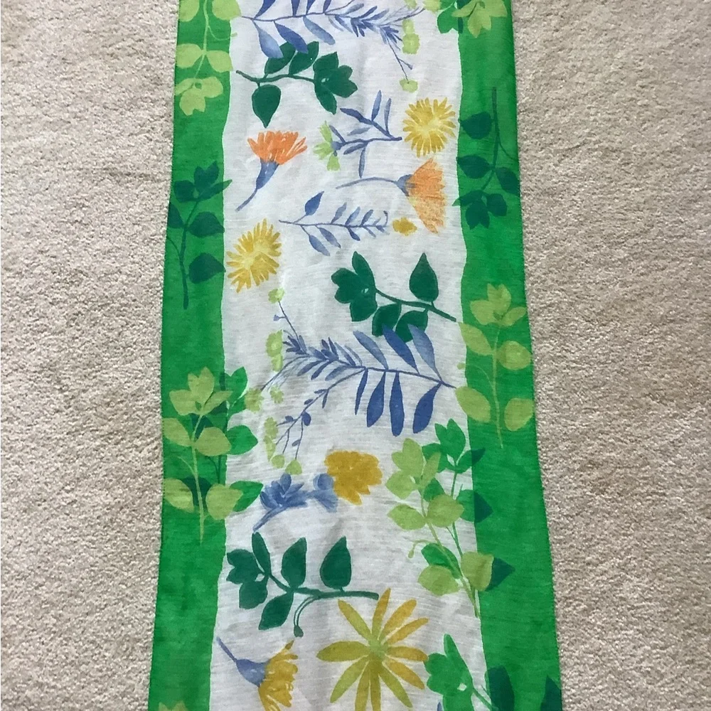 Elaine Gold Sheer Floral Green and Yellow Oblong Scarf